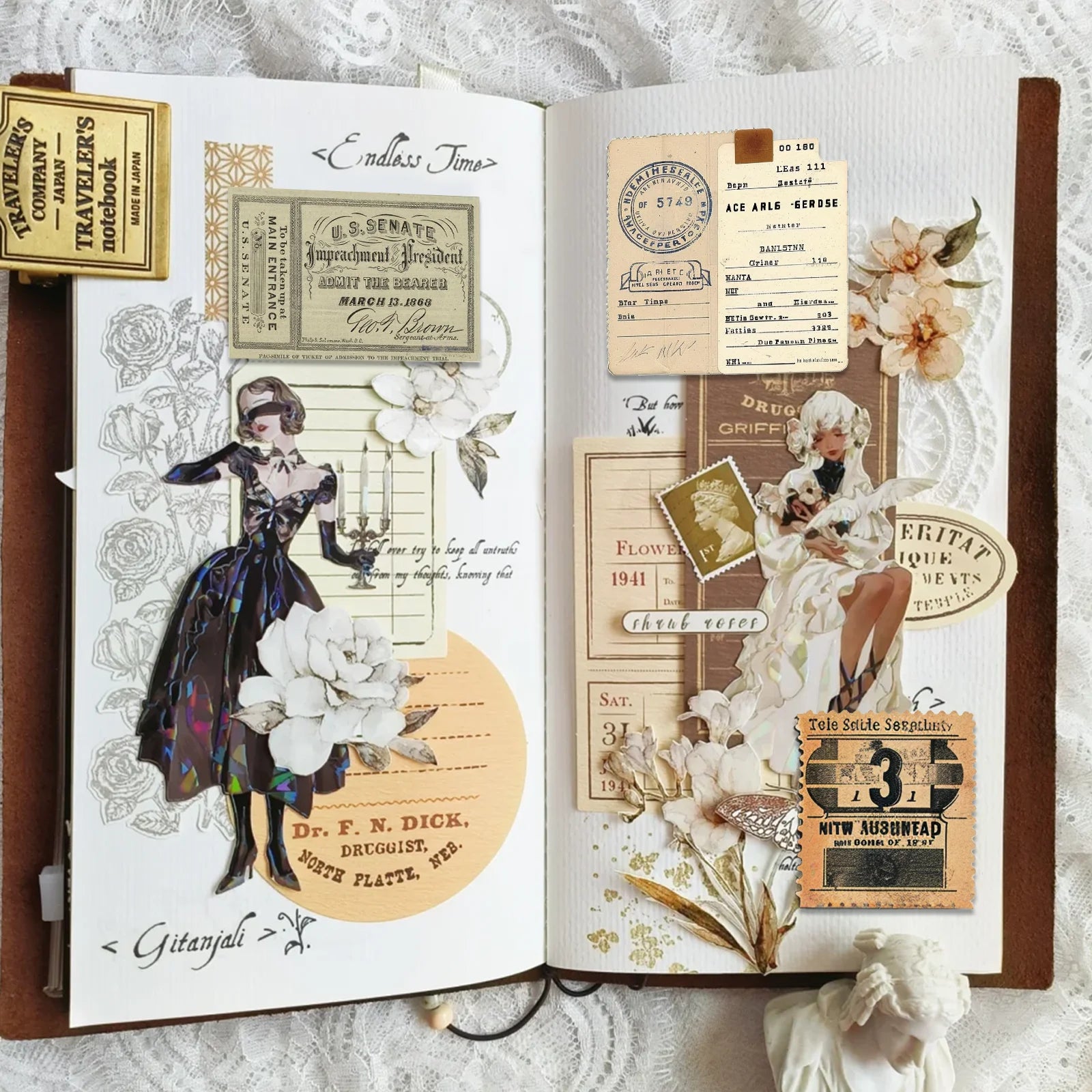 100 Pieces Vintage Aesthetic Stickers Set Plant Map Theme for Water Bottles and Journals