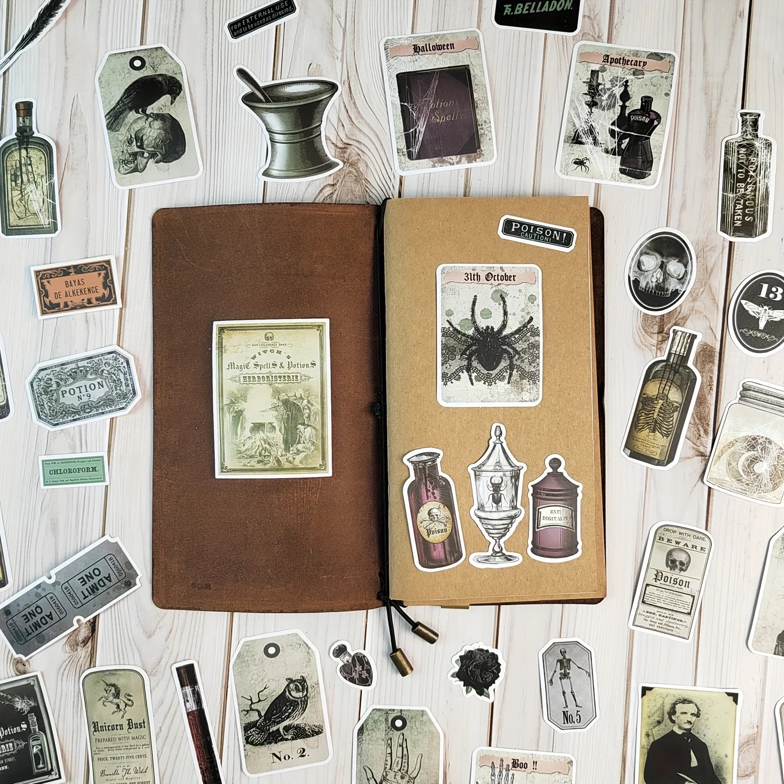 100 Pieces Vintage Aesthetic Stickers Set Plant Map Theme for Water Bottles and Journals