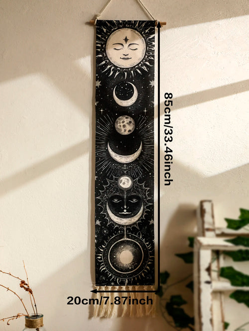 Moon Phase Celestial Wall Tapestry Boho Black And White For Gothic Home Decor Lovers
