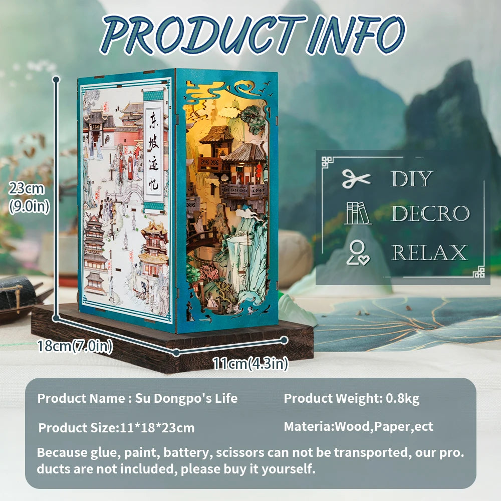 CUTEBEE Antiquity Book Nook Chinese Style Doll House Kit with Touch