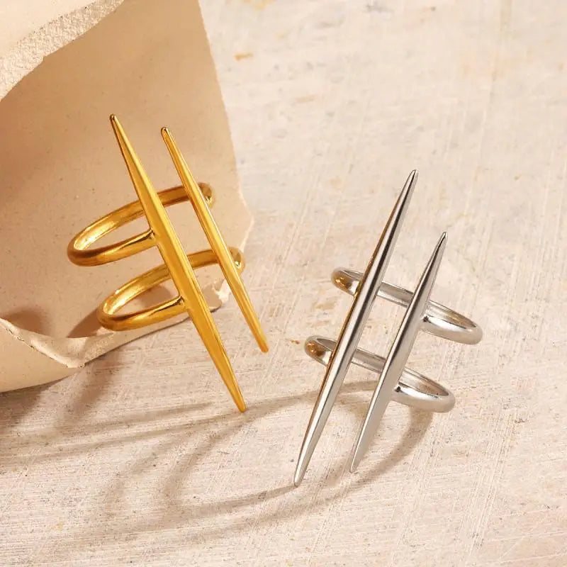 Vintage 18K Gold Plated Stainless Steel Parallel Double Line Hollowed