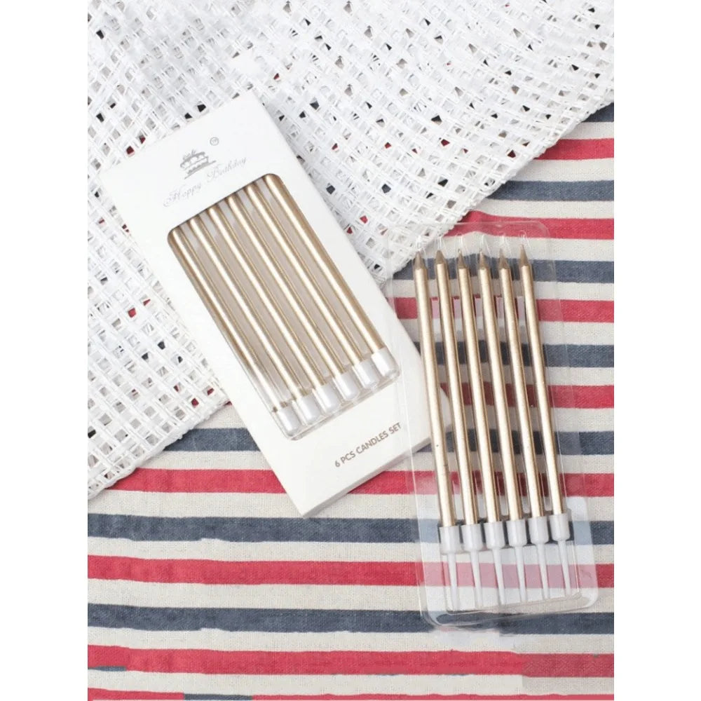 6 Pieces Metallic Candle Long Green Candle Birthday Candles with