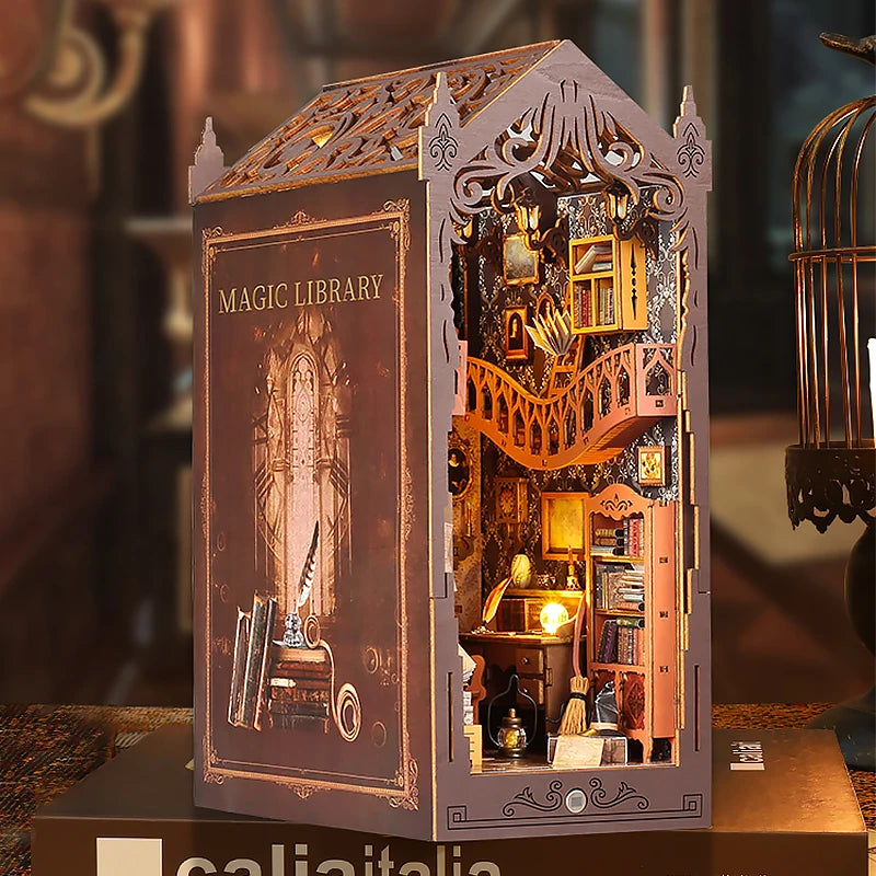 DIY Book Nook Insert Kits Wooden Doll House Building Kit Magic House