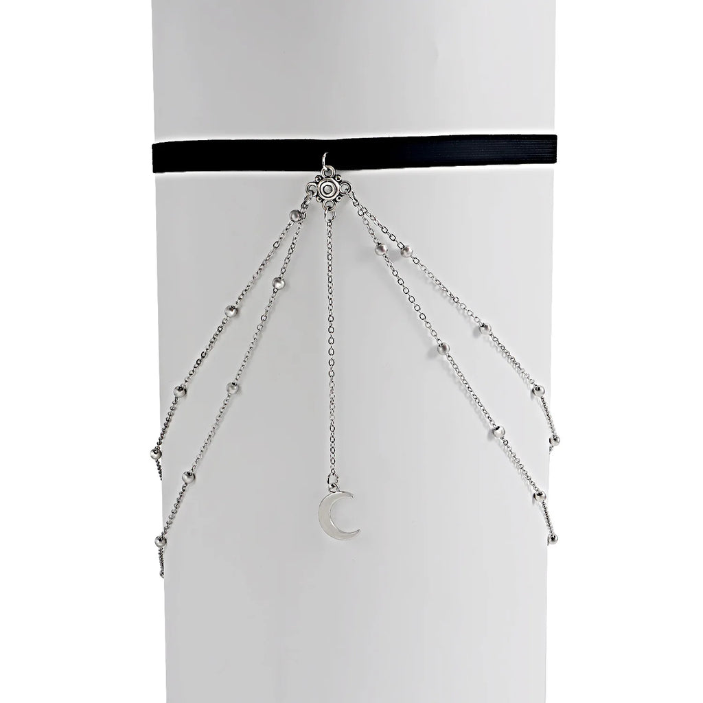 Double Layer Beads Leg Chain Sex Silver Color Metal Crescent Pendant