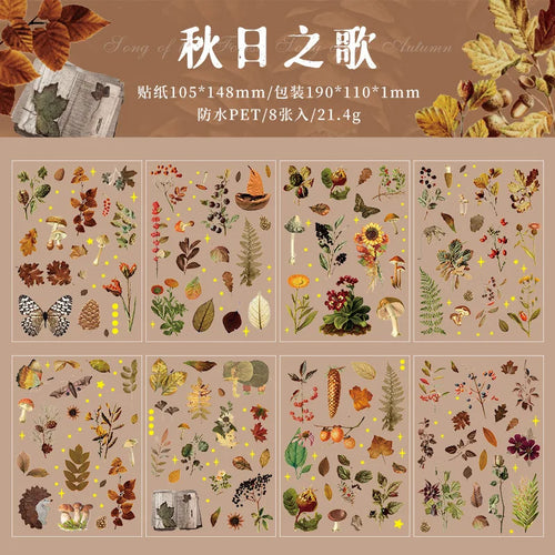 Vintage Mystic Plant Flowers Leaf PET Stickers 8pcs Pack Waterproof Scrapbooking Decor DIY Handbag Crafters 4 Styles