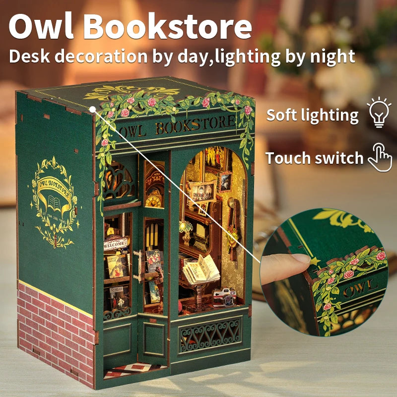 CUTEBEE DIY Book Nook Kit Miniature Wooden Dollhouse with Lights