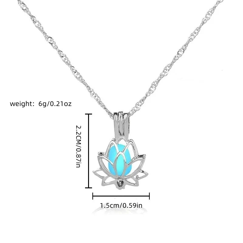 Luminous Glowing In The Dark Moon Lotus Flower Shaped Pendant Necklace