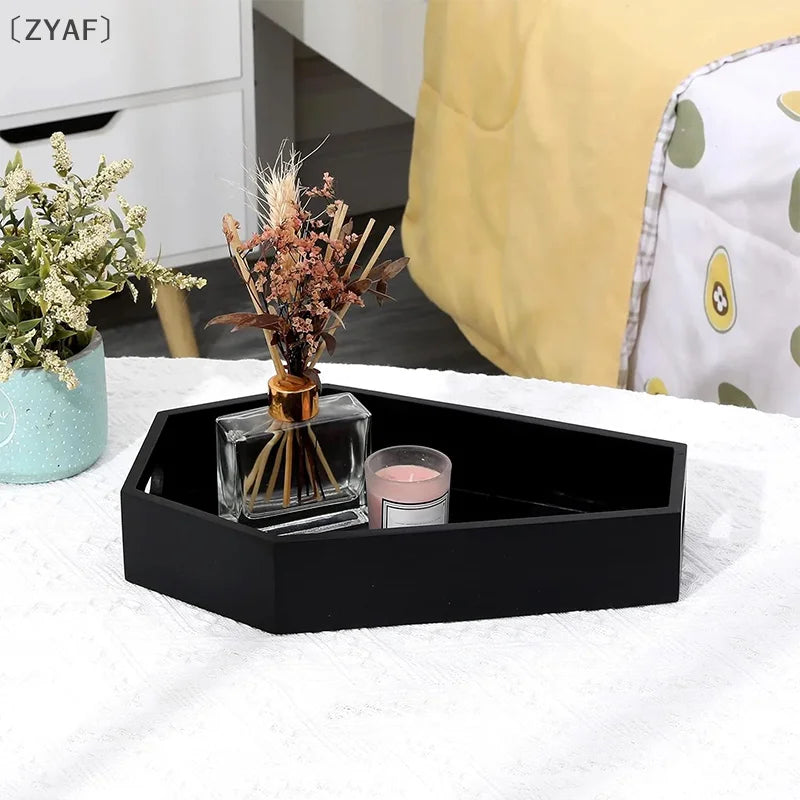 〔ZYAF〕Black Wooden Tray Gothic Coffin Shape Home Storage Box Tray