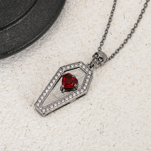 New gothic coffin collarbone chain inlaid zirconia love skull dark