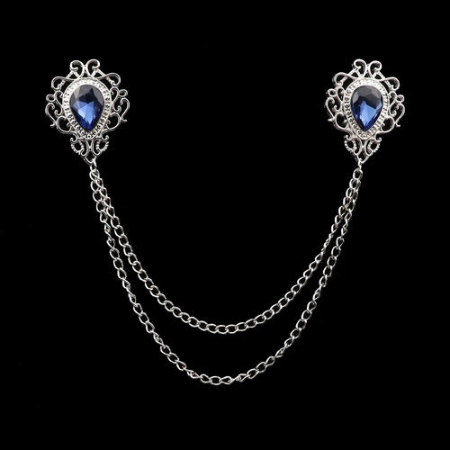 Fashion Gentleman Tassel Brooch For Men Suit Shirt Collar Crystal
