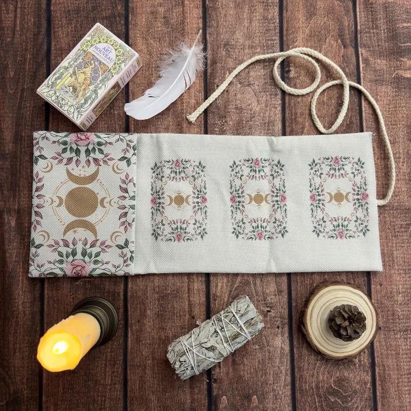 1pc Moon Star Tarot Storage Bag Pink Rose Floral Celestial Polyester