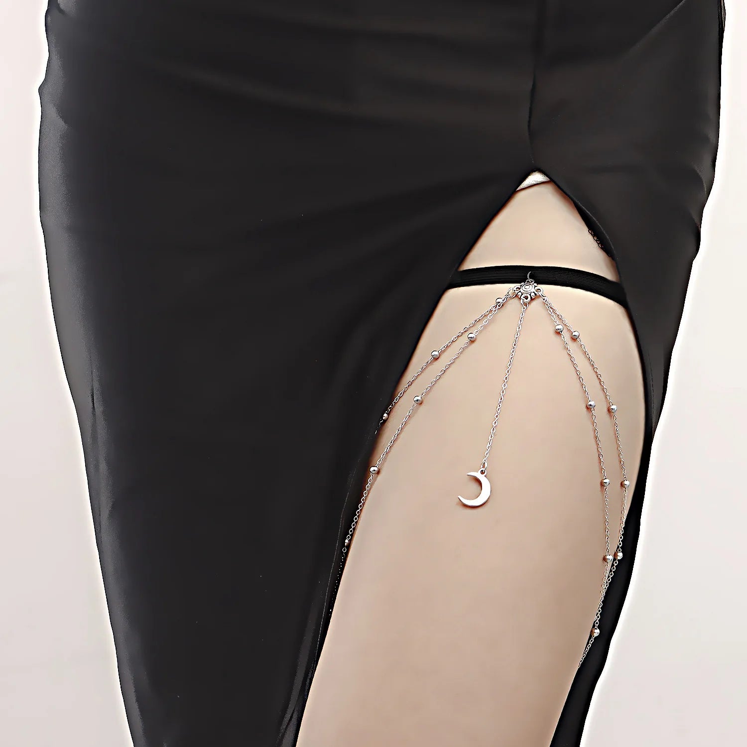 Double Layer Beads Leg Chain Sex Silver Color Metal Crescent Pendant