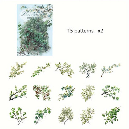 30 Piece Pack Vintage Plant Flowers PET Waterproof Stickers For DIY Crafts Scrapbooking