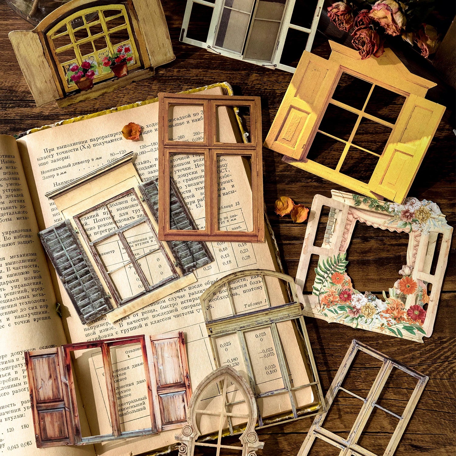 JIANQI 10 Pcs Laser Hollow Doors Windows Stickers Junk Journal Planner