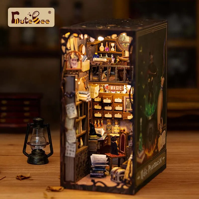 CUTEBEE DIY Book Nook Kit Miniature Dollhouse Book Nook Touch Lights