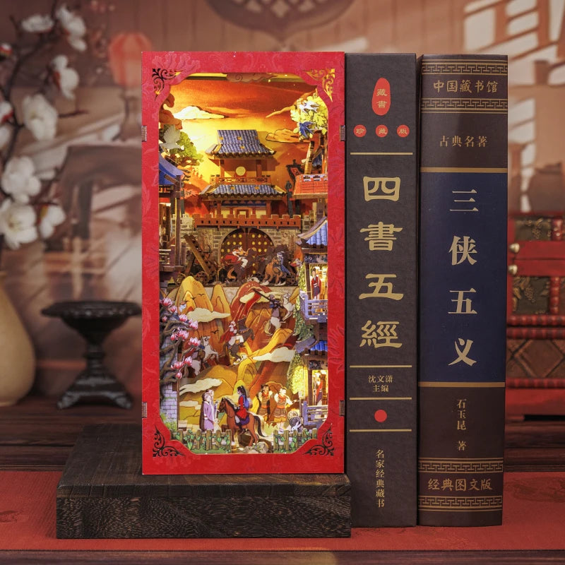 CUTEBEE Chinese Style Book Nook Wooden Dollhouse with Light Dust Cover