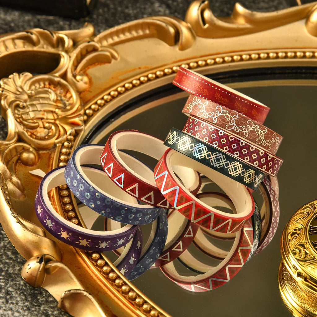 Washi Tape Golden Foil Gothic Set Of 36 Slim 7mm Tapes Each 200cm For Crafters And Scrapbookers