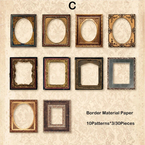 Journamm 30pcs/pack Vintage Cutout Frame Decor Paper Junk Journal DIY