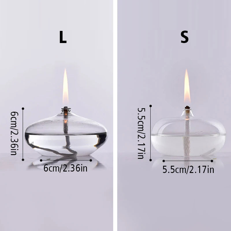 Handmade Oblate Transparent Glass Candlestick Oil Lamp with Wick