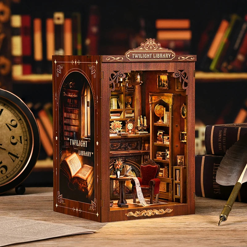 DIY Book Nook Kit Figurines Miniature Booknook Wooden Doll House 3D