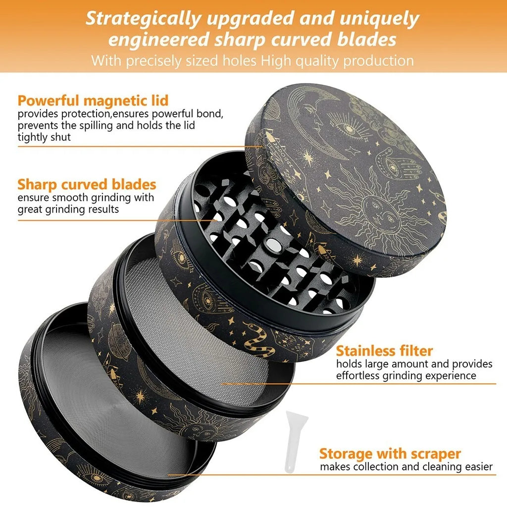 1/2 Piece Moon and Star Metal Rolling Tray and Herb Grinder