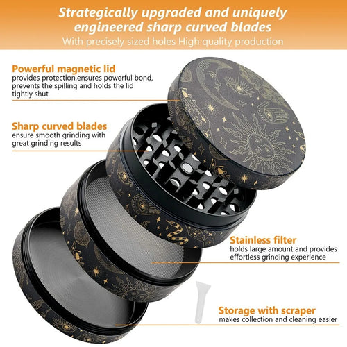 1/2 Piece Moon and Star Metal Rolling Tray and Herb Grinder