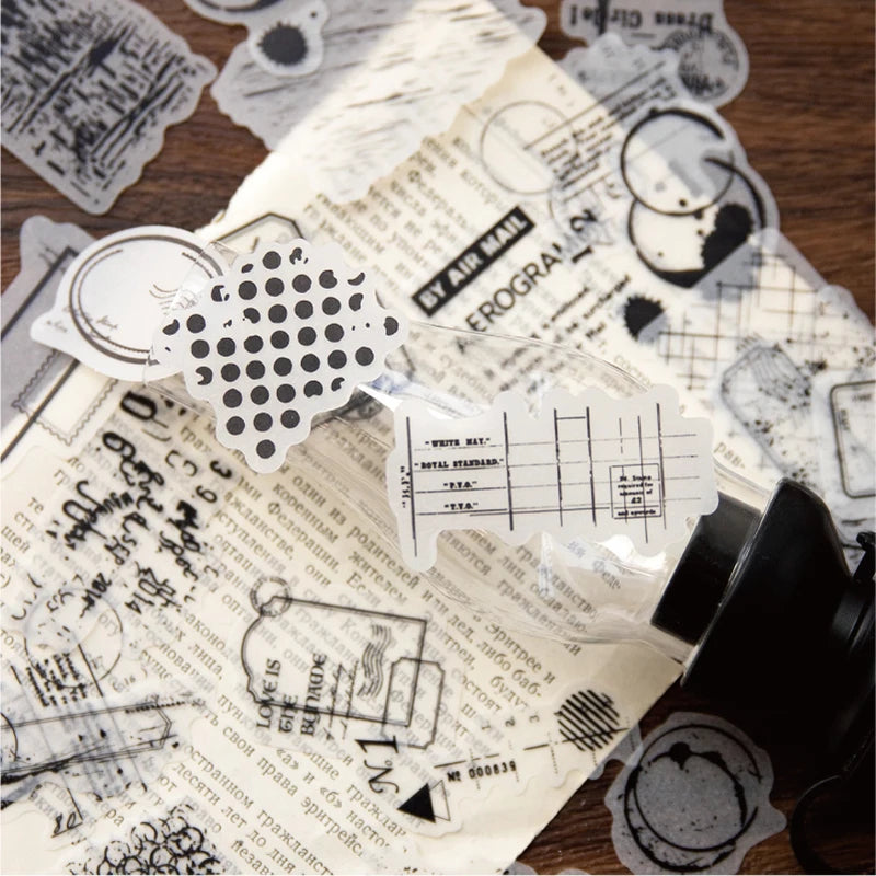 Yoofun 40pcs Retro Black and White Stickers DIY Label Creative Half