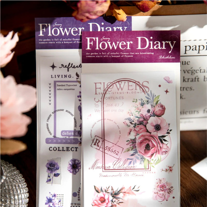 Journal GO 6pcs Flower Shadow Decorative Sticker Fresh Plant Flowers