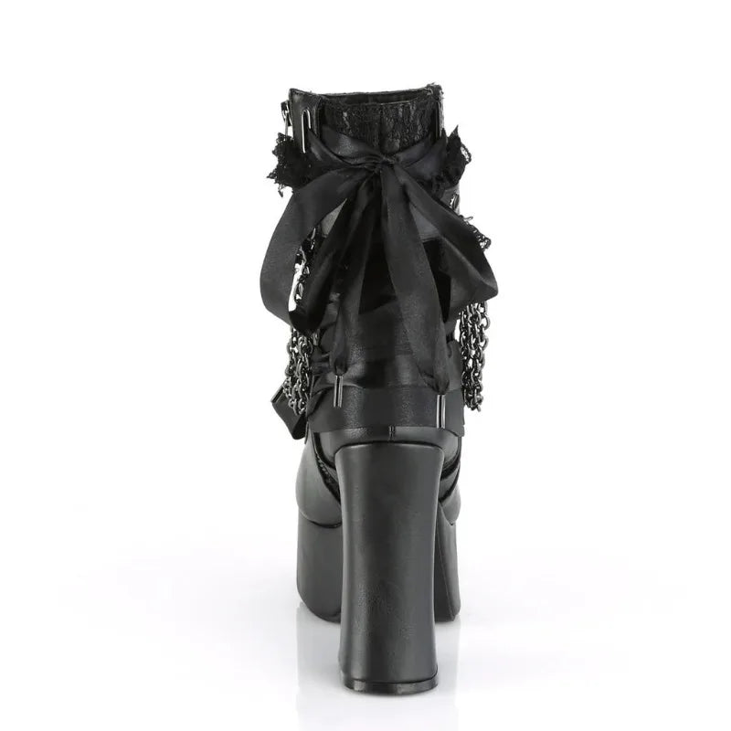 Gothic Style Chain Lace Up Bow Women Short Boots Retro Round Toe