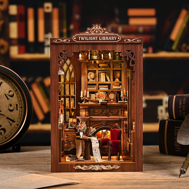 DIY Book Nook Kit Figurines Miniature Booknook Wooden Doll House 3D