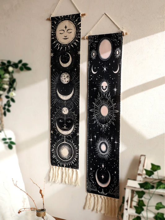Moon Phase Celestial Wall Tapestry Boho Black And White For Gothic Home Decor Lovers