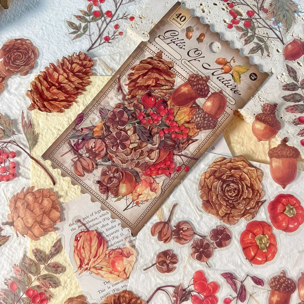 40 Sheets Autumn Leaf And Mushroom Theme Sticker Pack For Journaling DIY Crafts And Projects