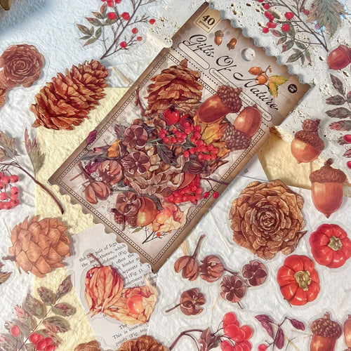 40 Sheets Autumn Leaf And Mushroom Theme Sticker Pack For Journaling DIY Crafts And Projects