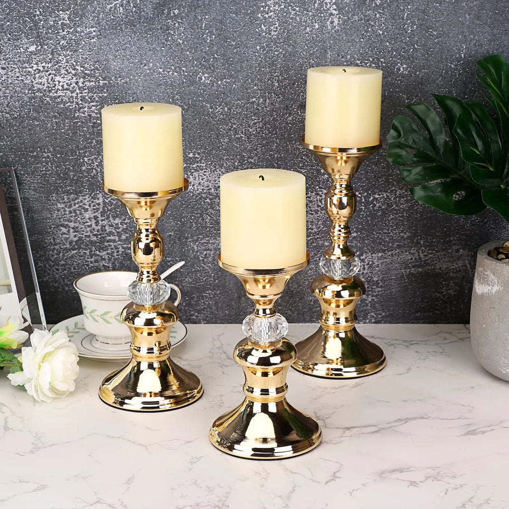 Gold Metal Pillar Candlestick Holders Vintage Pillar Candle Holders