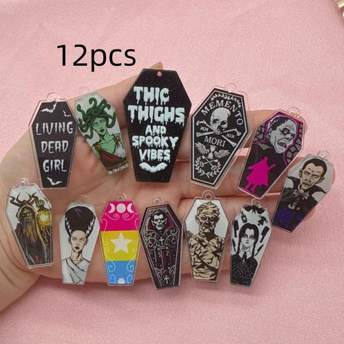 12-Piece Halloween Coffin Acrylic Pendants - DIY Earring & Jewelry Making Charms