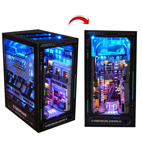 DIY Wooden Book Nook Shelf Insert Miniature Building Kits Cyberrpunk
