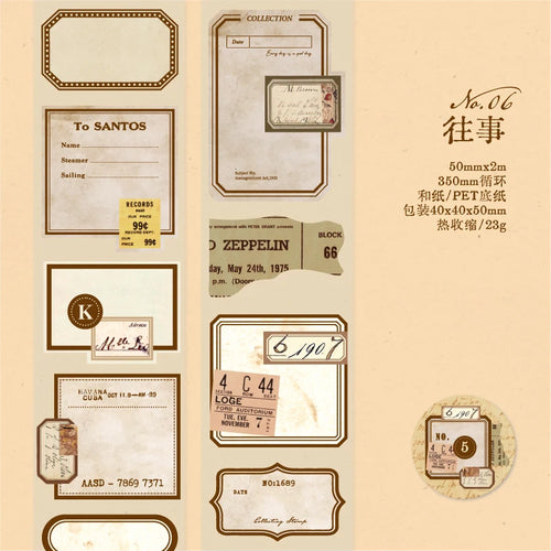 Yoofun 5x200cm Retro Mark Daily PET Tape Labels Vintage Stickers for