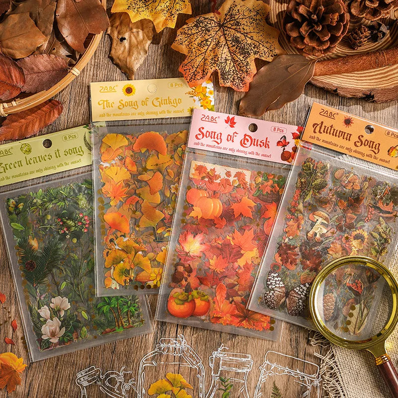 Vintage Autumn Leaves Stickers 8 Sheets Set Enchanting Gothic Decorative Craft for Scrapbookers