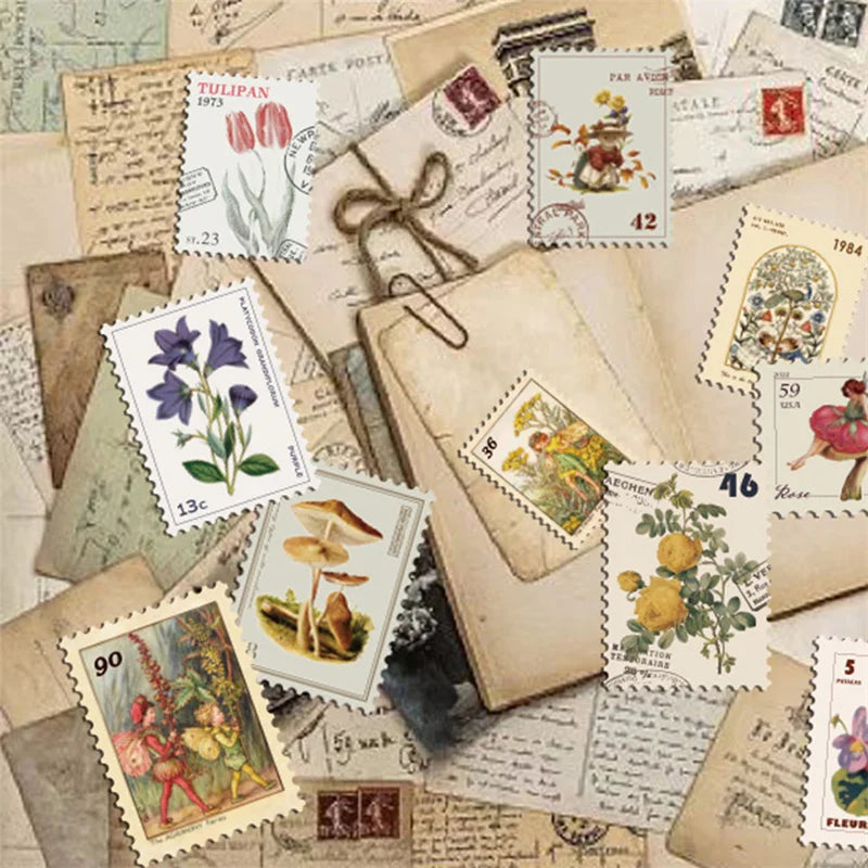 All Different Vintage Postage Stamp Stickers Set 10 20 50 Pieces Not Real Stamps For Crafts