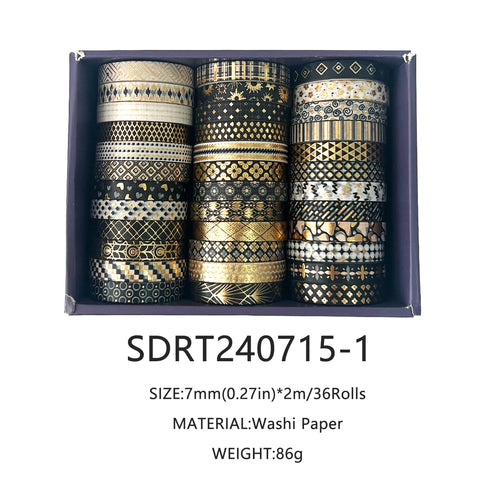 Washi Tape Golden Foil Gothic Set Of 36 Slim 7mm Tapes Each 200cm For Crafters And Scrapbookers