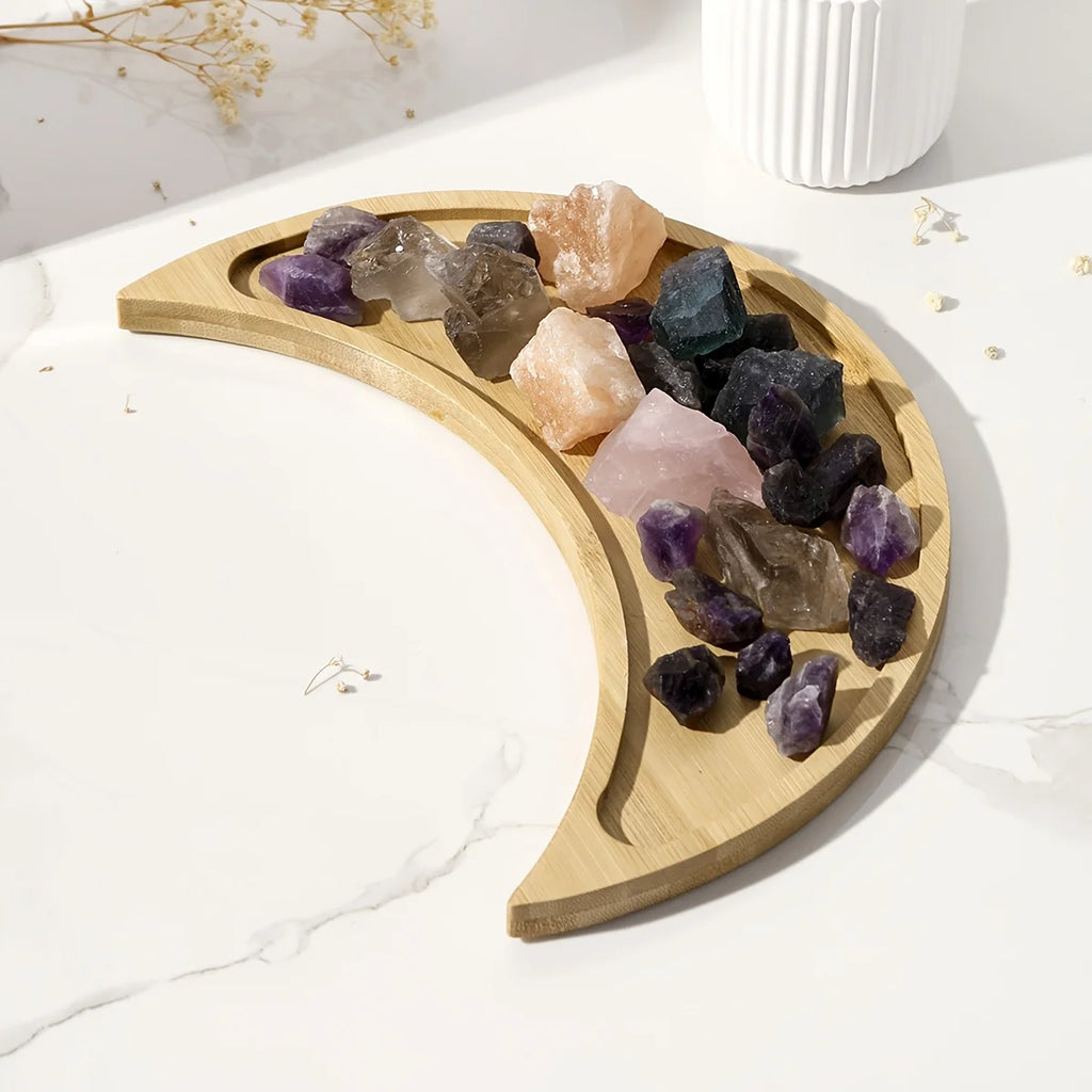 Moon Tray Crystal Holder Display Wooden Crystal Tray for Stones,