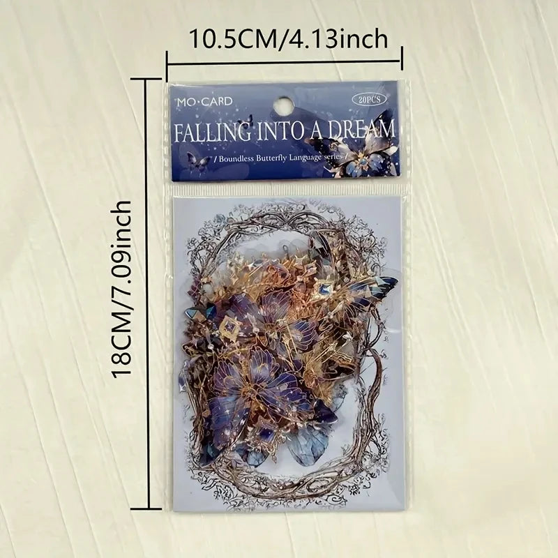 20 Pieces Butterfly Decorative PET Stickers for DIY Projects and Retro Handbook Craft Material