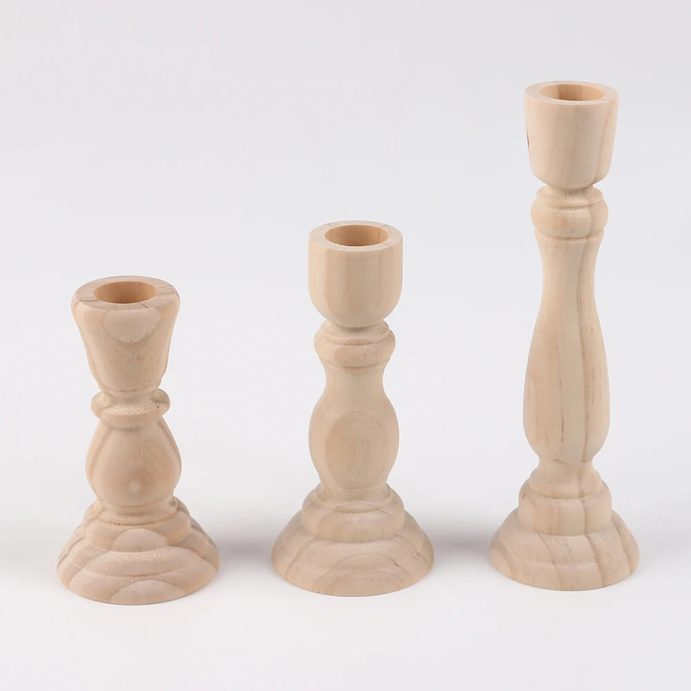 Wooden Candlesticks Unfinished Wood Candle Holder Pillar Taper Candle