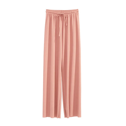Women Ankle-Length Wide Leg Pants Casual Summer Solid Elastic Waist