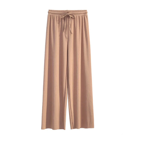 Women Ankle-Length Wide Leg Pants Casual Summer Solid Elastic Waist