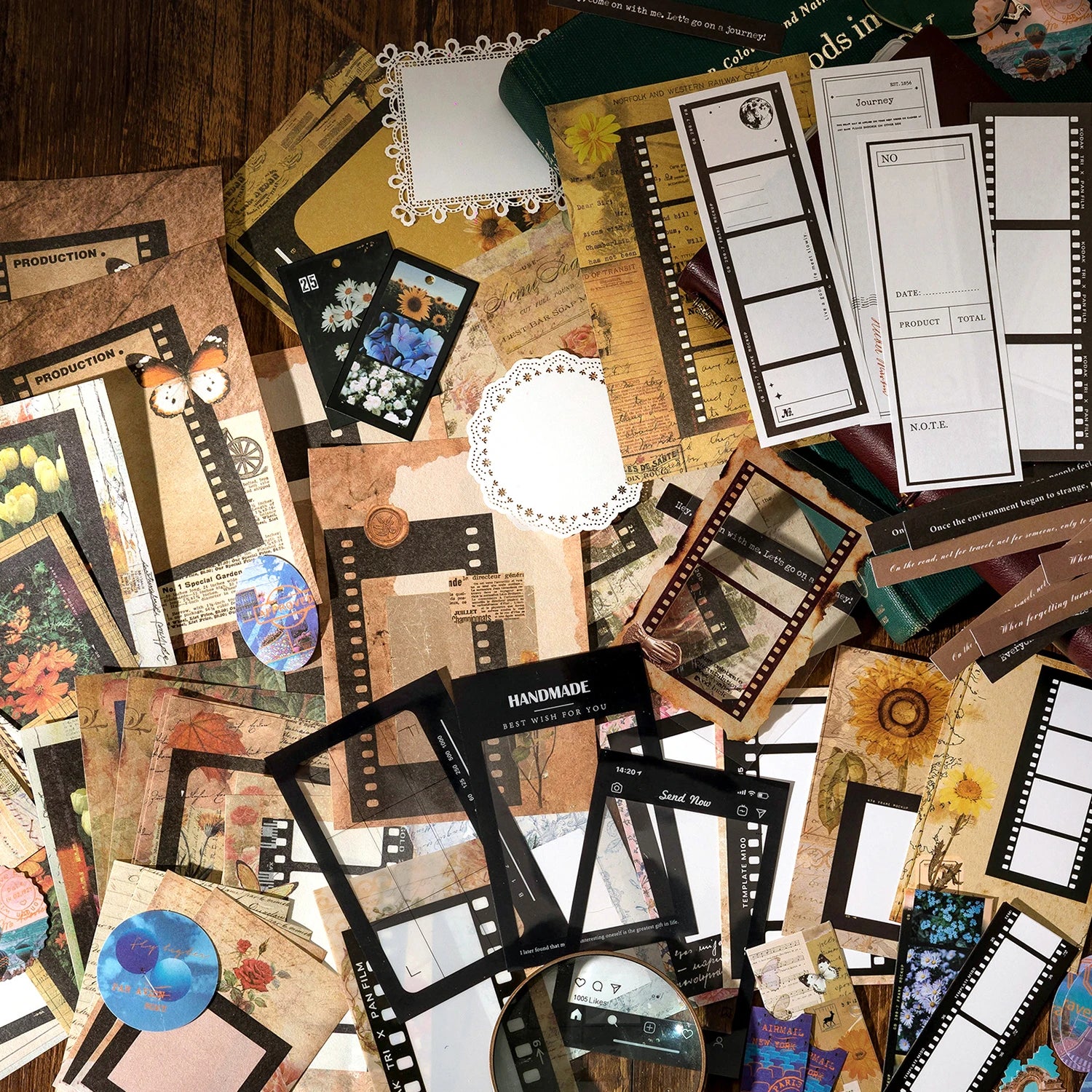 JIANQI 85pcs Vintage Decor Scrapbook Sticker Materials Paper Combo Kit