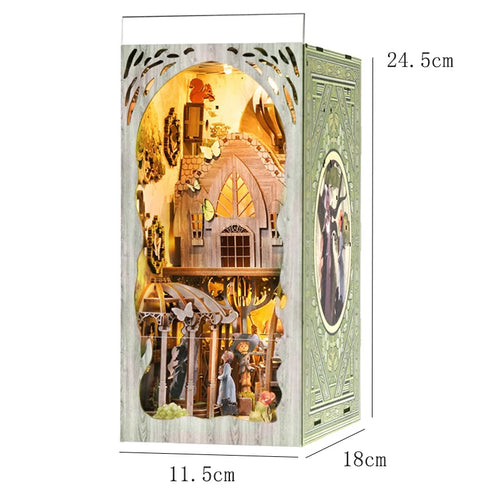 DIY Book Nook Kit Miniature Dollhouse With Light Wooden Bookshelf