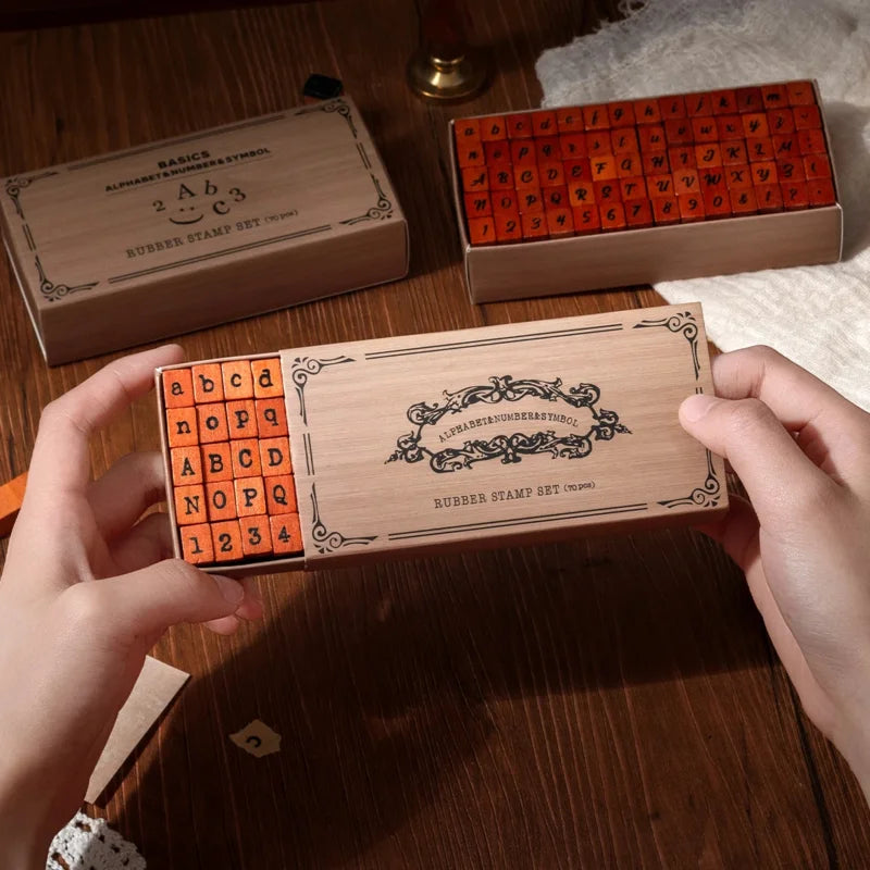 Journal GO 70pcs/set Wooden Rubber Alphabet Letter Number Stamp Set