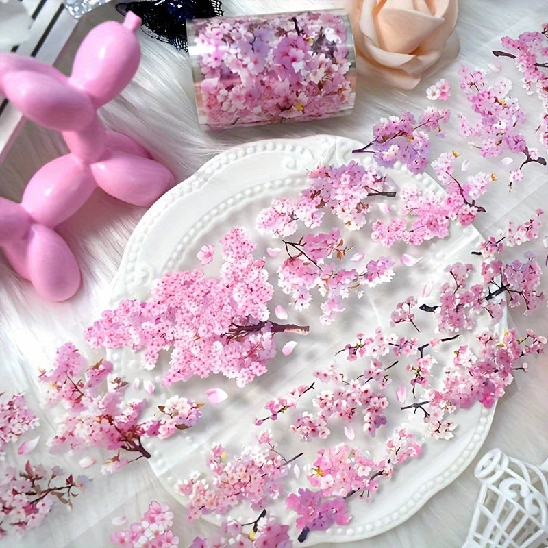 2 Meter Sakura PET Decorative Tape Pink Flower Transparent Washi Tape Waterproof Five Point Five Cm Wide