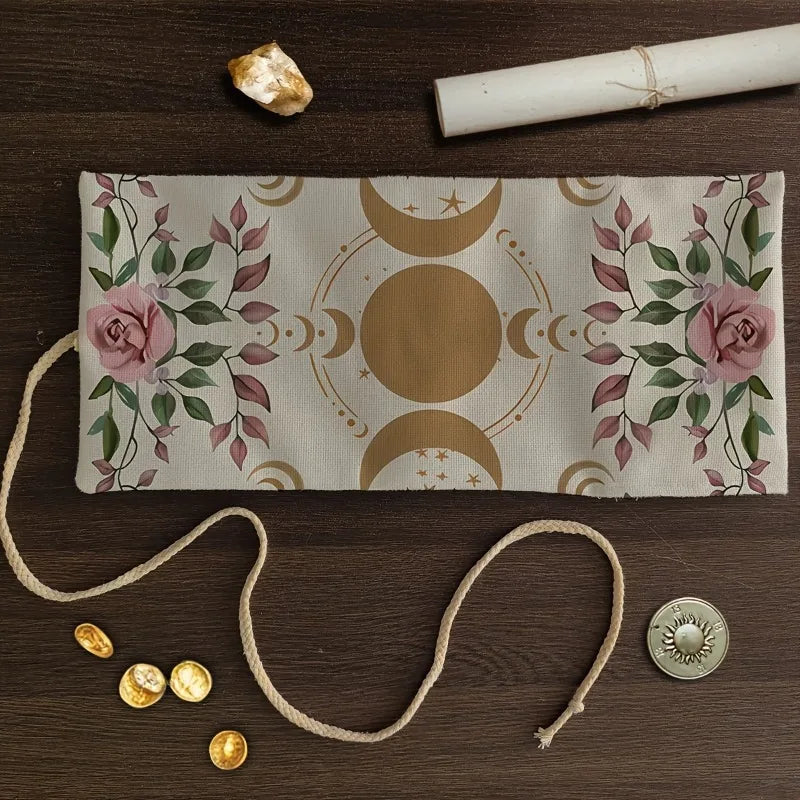 1pc Moon Star Tarot Storage Bag Pink Rose Floral Celestial Polyester